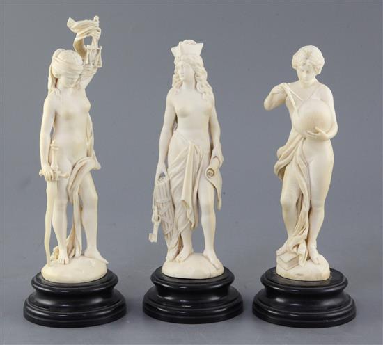 Three Dieppe ivory figures of classical Goddesses, late 19th century, 8.5in.-9.5in. high